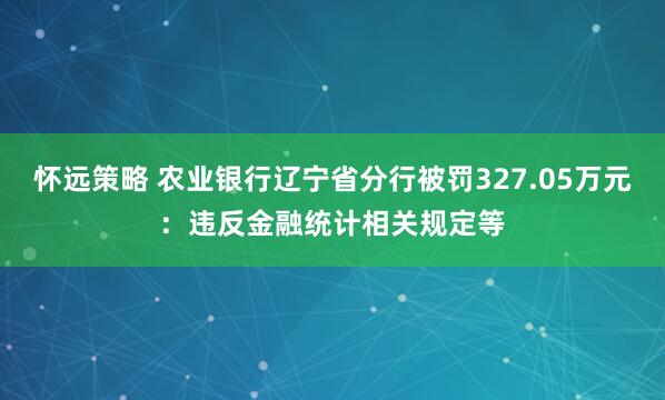 怀远策略 农业银行辽宁省分行被罚327.05万元：违反金融统计相关规定等